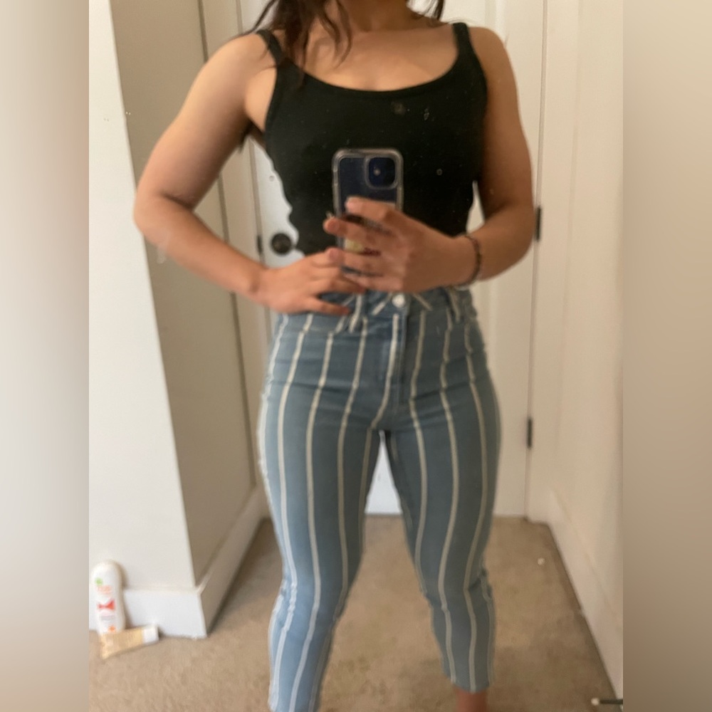 Tillys Women's Blue Stripped Jeans